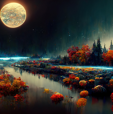 Modern roller blind River in the moonlight