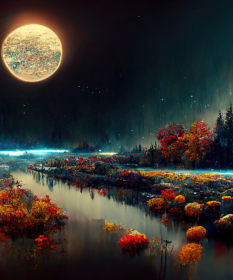Modern roller blind River in the moonlight