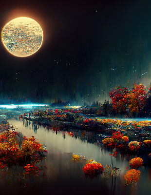 Modern roller blind River in the moonlight
