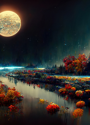 Modern roller blind River in the moonlight