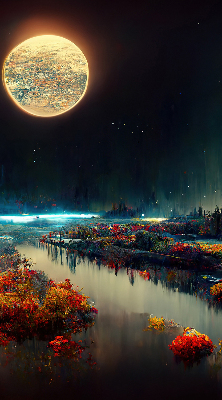 Modern roller blind River in the moonlight