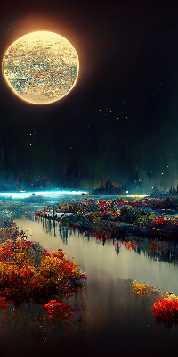 Modern roller blind River in the moonlight