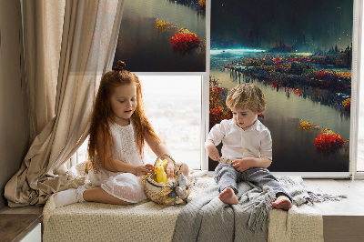 Modern roller blind River in the moonlight