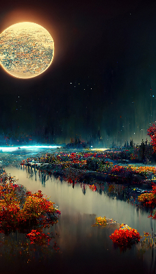 Modern roller blind River in the moonlight