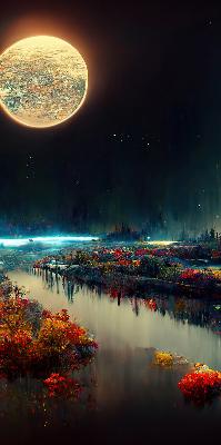 Modern roller blind River in the moonlight