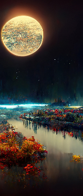 Modern roller blind River in the moonlight