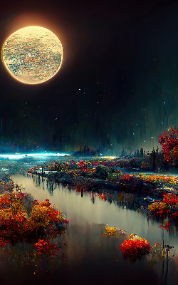 Modern roller blind River in the moonlight