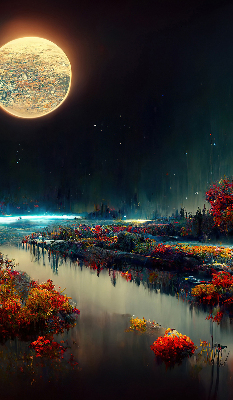 Modern roller blind River in the moonlight