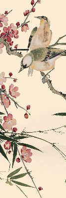Fabric roller blind with cherry blossom and bird pattern