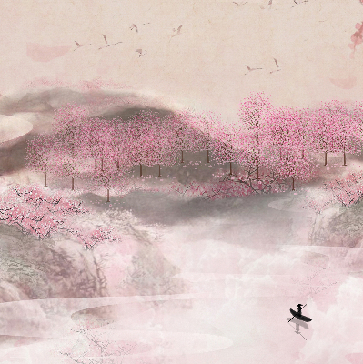 Fabric roller blind Cherry Blossom Garden