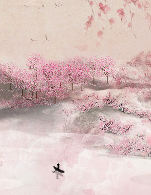 Fabric roller blind Cherry Blossom Garden