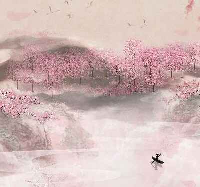 Fabric roller blind Cherry Blossom Garden