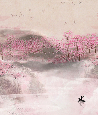 Fabric roller blind Cherry Blossom Garden