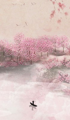 Fabric roller blind Cherry Blossom Garden