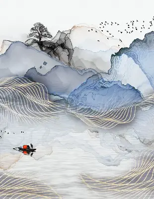 Roller blind modern blurry mountains design