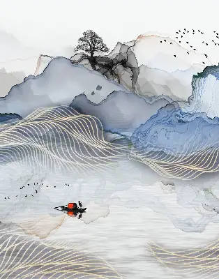 Roller blind modern blurry mountains design