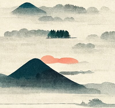 Roller blind for large window painted mountains design