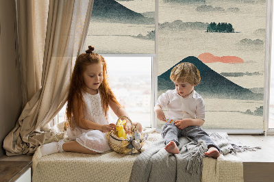 Roller blind for large window painted mountains design