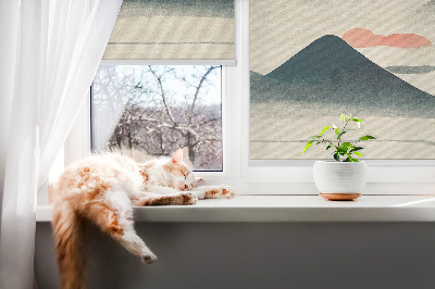 Roller blind for large window painted mountains design