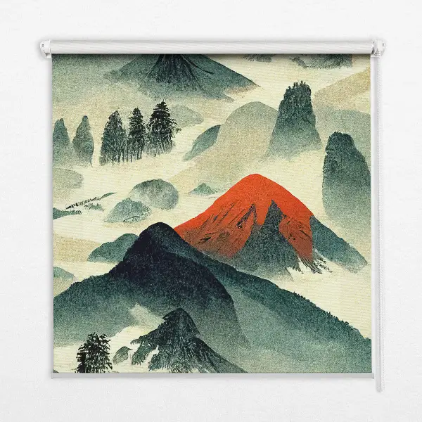 Fabric roller blind mountains in the fog design