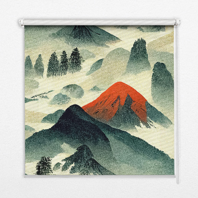 Fabric roller blind mountains in the fog design