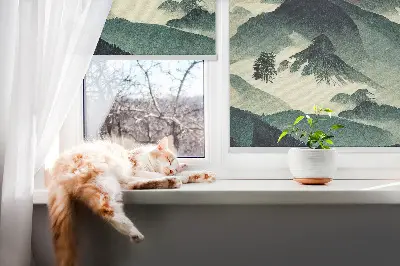 Fabric roller blind mountains in the fog design