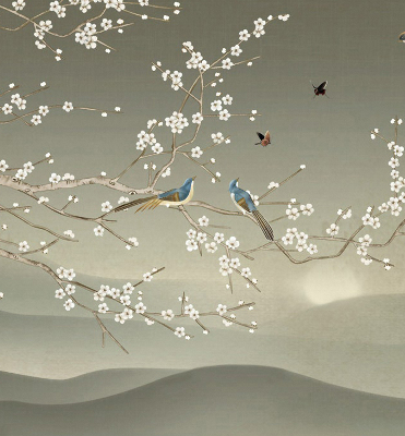 Modern roller blind Birds on a branch