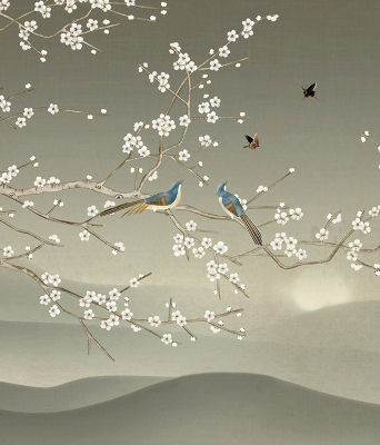 Modern roller blind Birds on a branch