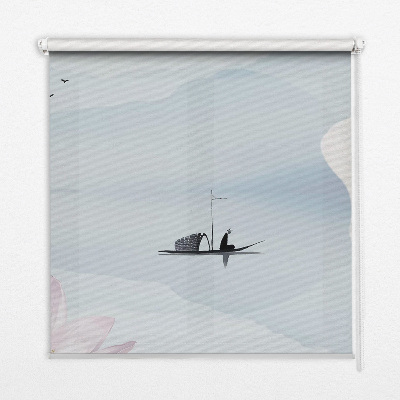 Fabric roller blind featuring a fisherman on a boat
