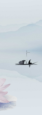Fabric roller blind featuring a fisherman on a boat
