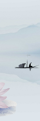 Fabric roller blind featuring a fisherman on a boat