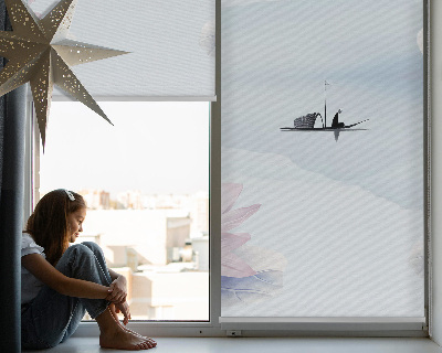 Fabric roller blind featuring a fisherman on a boat