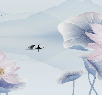 Fabric roller blind featuring a fisherman on a boat