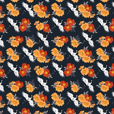 Modern roller blind Flowers and cranes