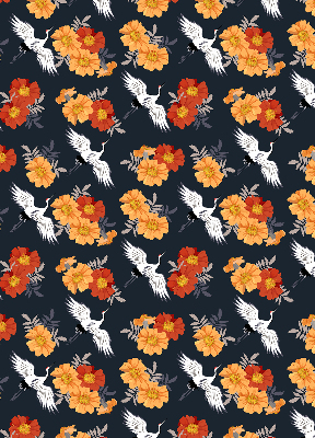 Modern roller blind Flowers and cranes