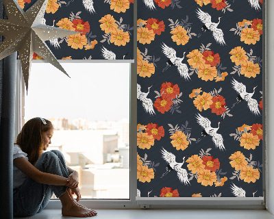 Modern roller blind Flowers and cranes