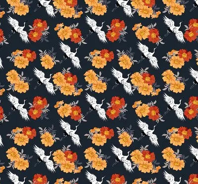 Modern roller blind with flowers and cranes pattern