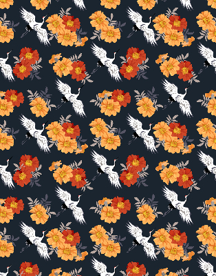 Modern roller blind Flowers and cranes