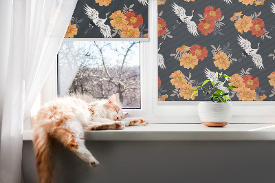 Modern roller blind Flowers and cranes