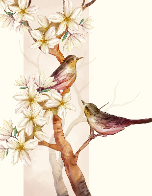 Fabric roller blind Birds on a tree with flowers