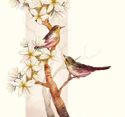 Fabric roller blind Birds on a tree with flowers