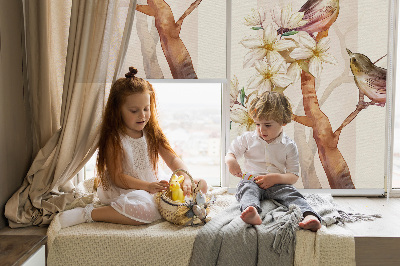 Fabric roller blind Birds on a tree with flowers