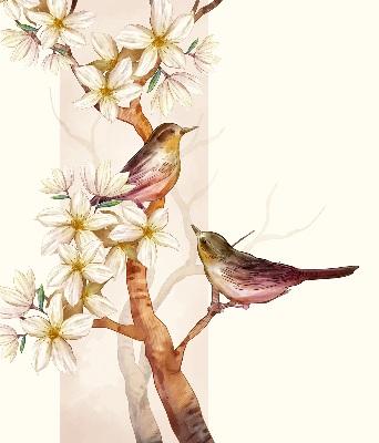 Fabric roller blind Birds on a tree with flowers
