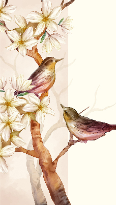 Fabric roller blind featuring a birds on a tree with flowers pattern