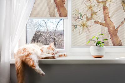 Fabric roller blind Birds on a tree with flowers