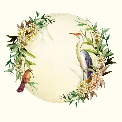 Modern roller blind featuring a crane in a circle of greenery
