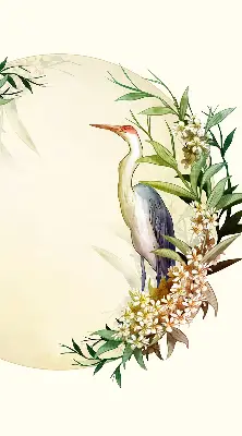 Modern roller blind featuring a crane in a circle of greenery