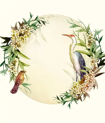 Modern roller blind featuring a crane in a circle of greenery