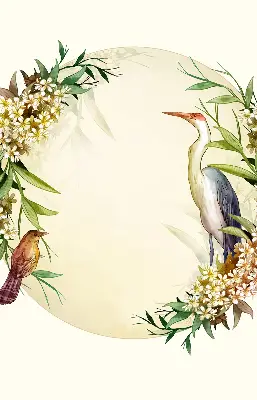 Modern roller blind featuring a crane in a circle of greenery
