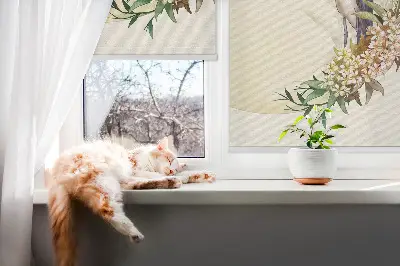 Modern roller blind featuring a crane in a circle of greenery